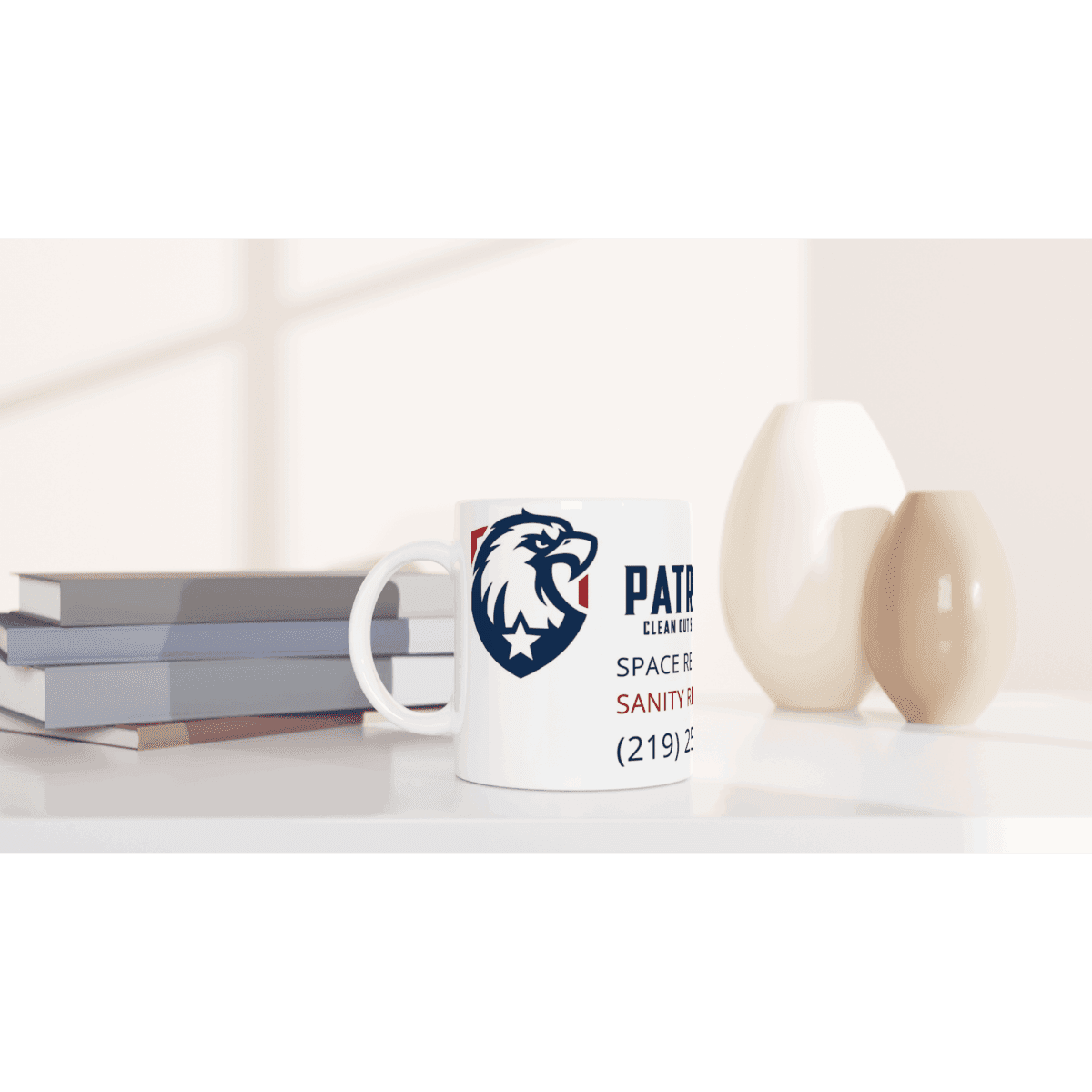 Patriotic coffee cups by Patriot Clean Out Service, 11oz, ceramic, white - Print Material -