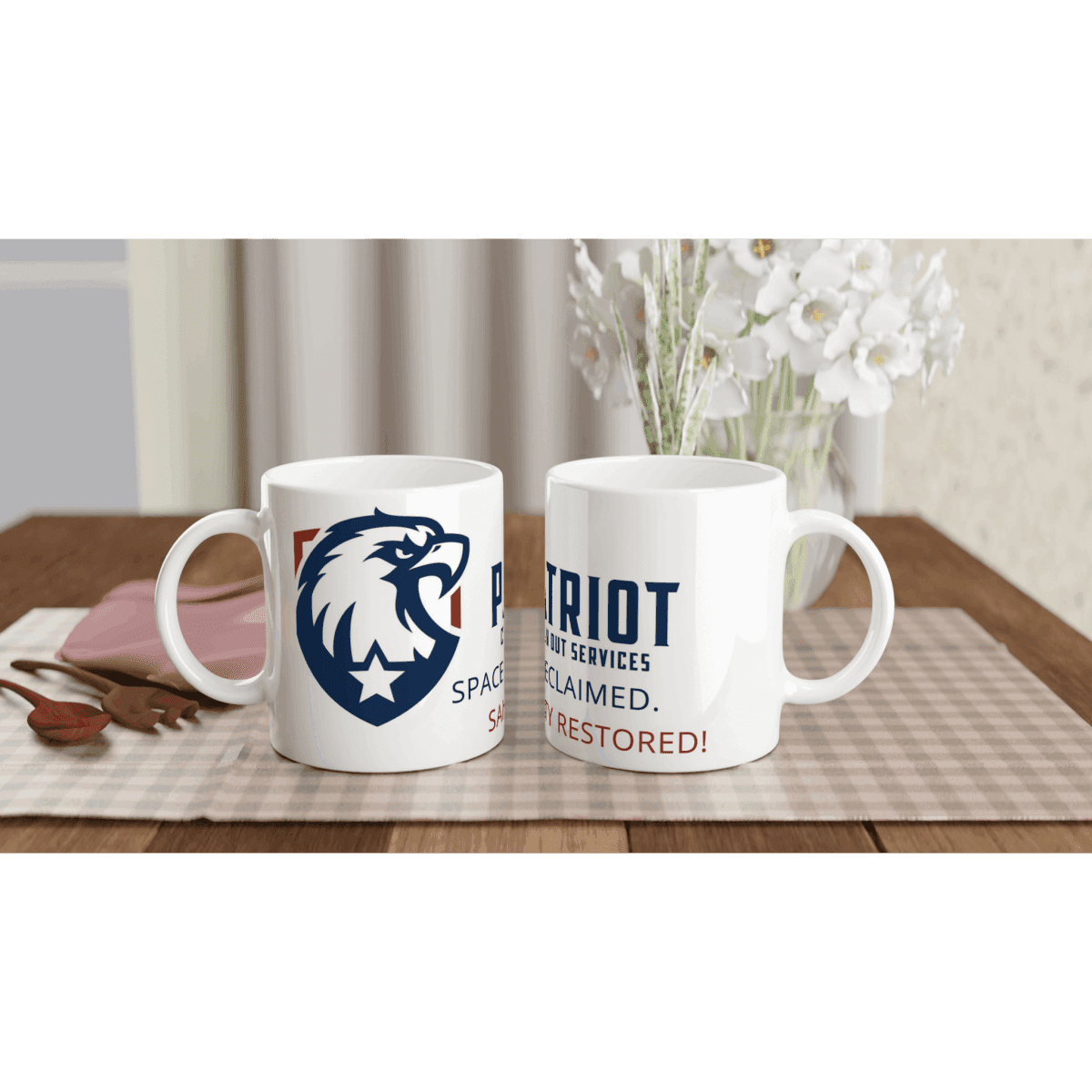 Patriotic coffee cups by Patriot Clean Out Service, 11oz, ceramic, white - Print Material -