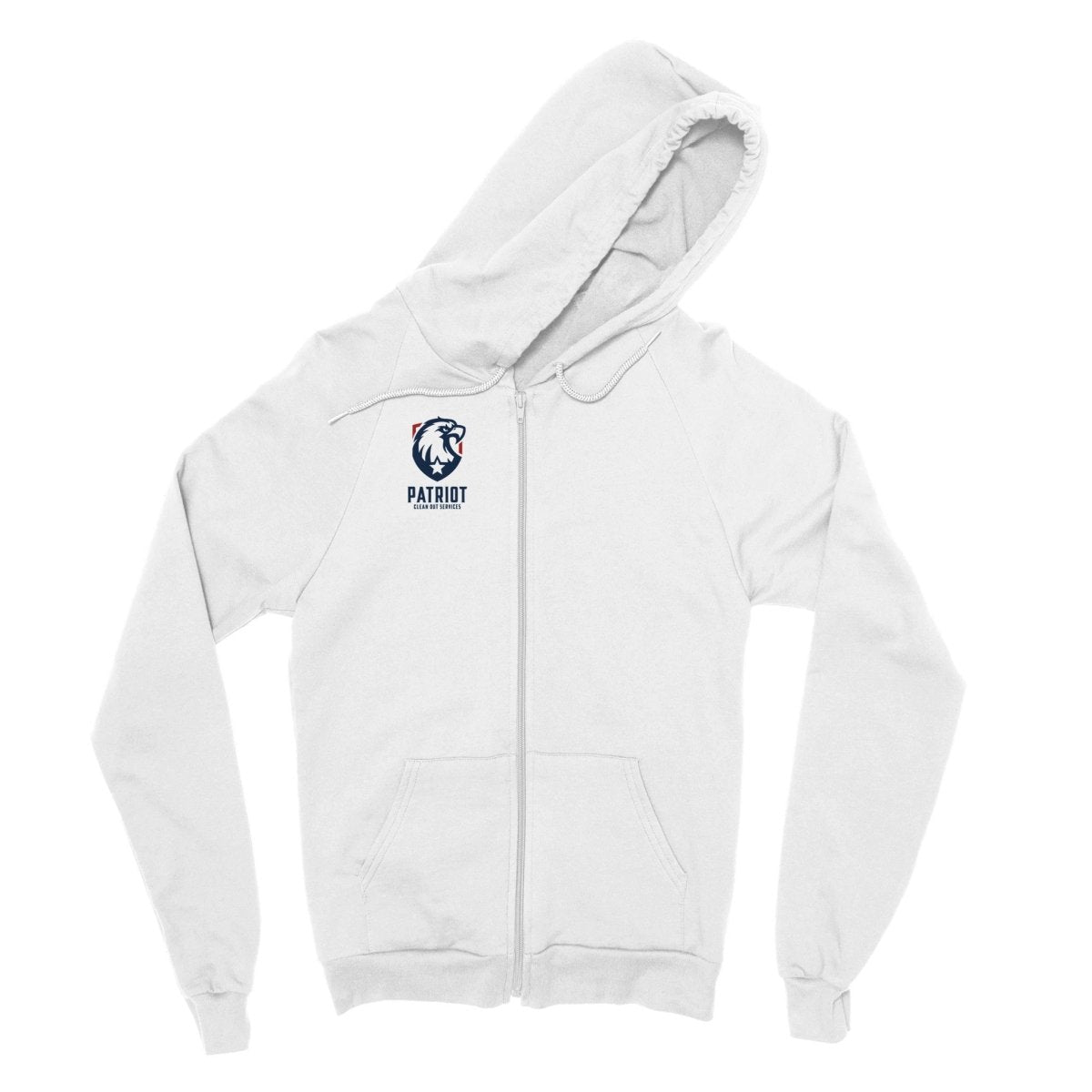 Classic Unisex Patriotic Zip Up Hoodie with Patriot Clean Out logo - Print Material - White
