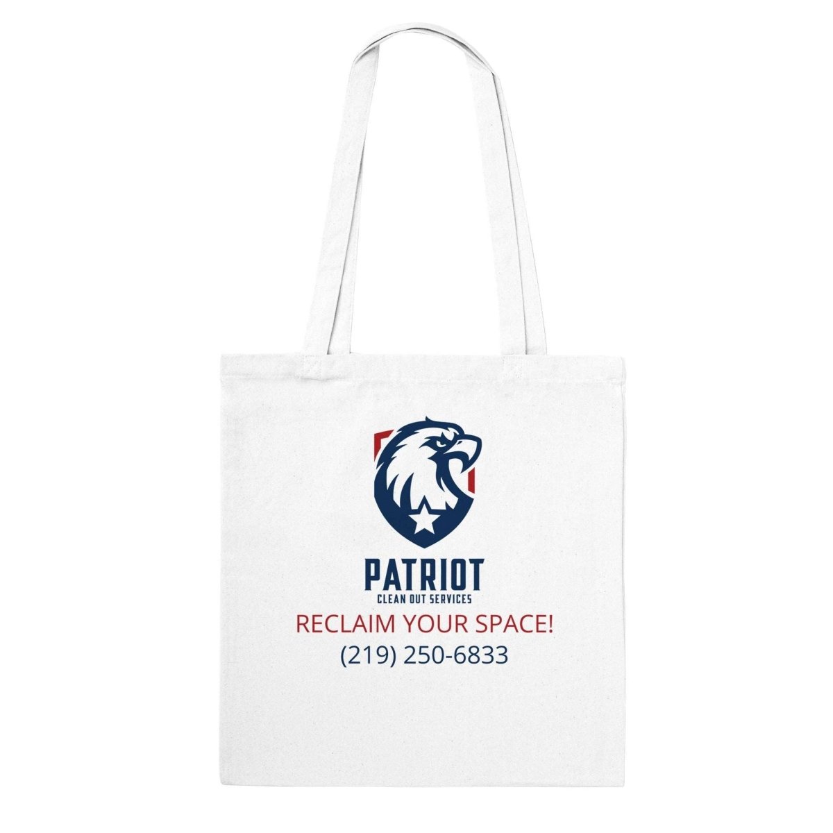 Patriotic Tote Bag with Patriot Clean Out Logo and long handles - Print Material - White