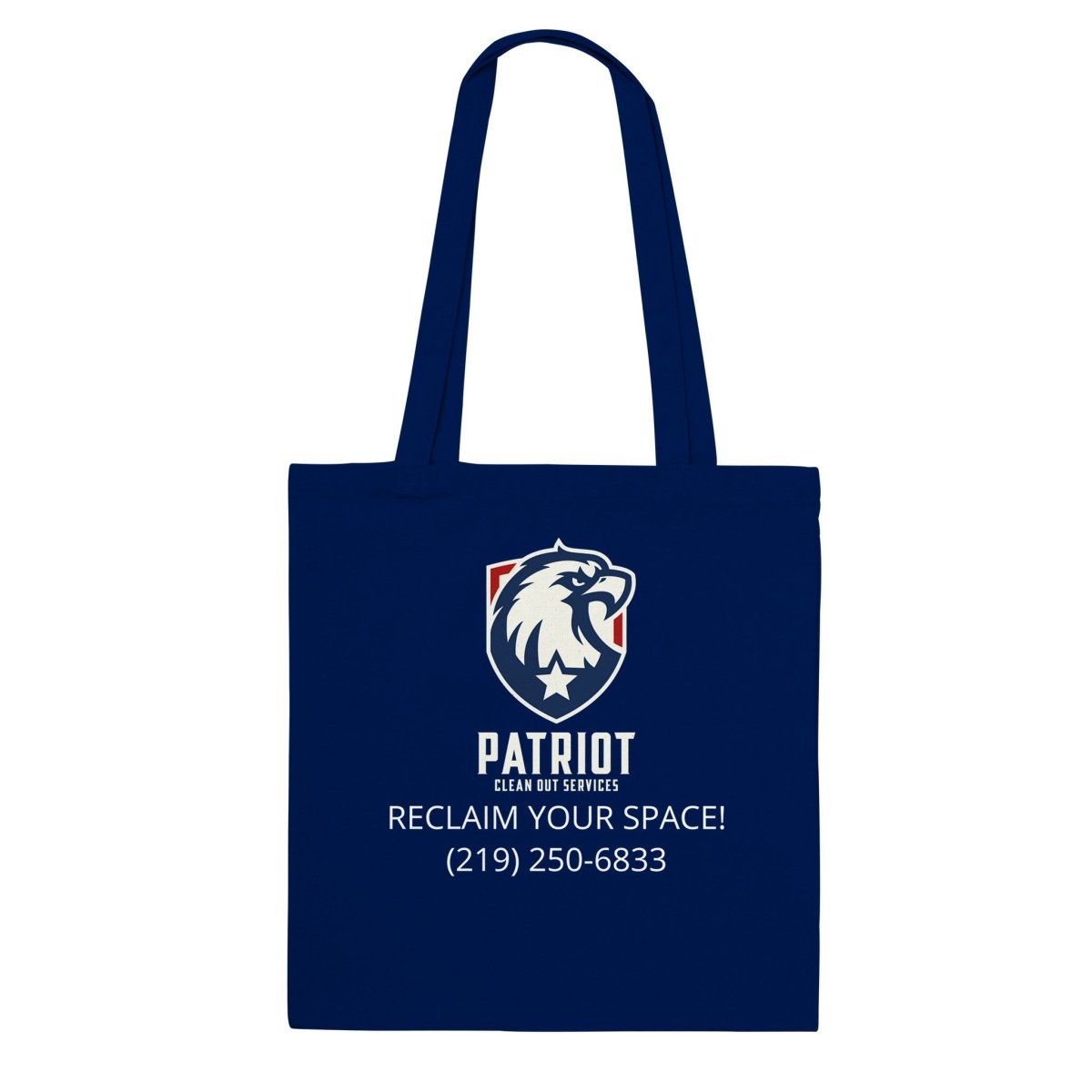 Patriotic Tote Bag with Patriot Clean Out Logo and long handles - Print Material - Navy