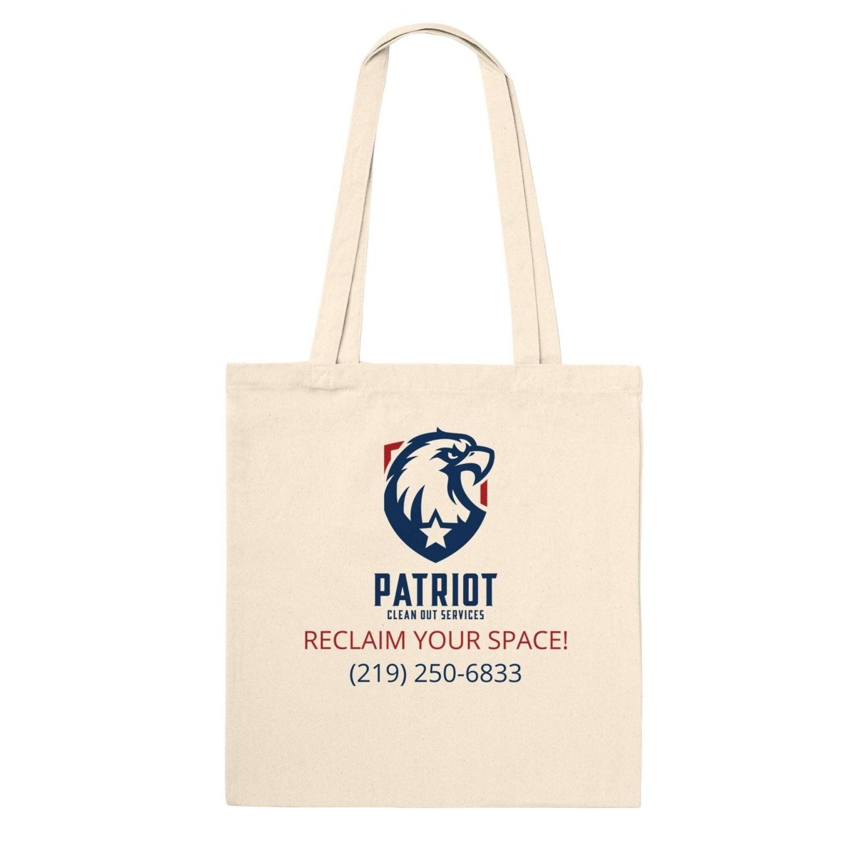 Patriotic Tote Bag with Patriot Clean Out Logo and long handles - Print Material - Natural