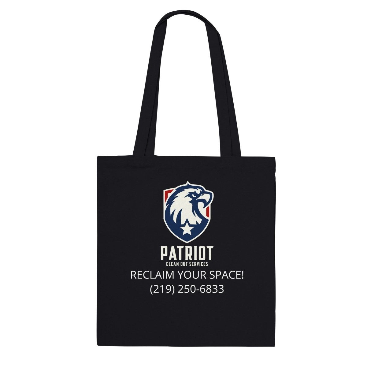 Patriotic Tote Bag with Patriot Clean Out Logo and long handles - Print Material - Black